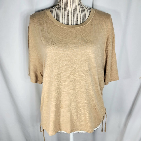 Universal Thread Tops - Universal Thread Tan Side Ruching w/Ties Short Sleeve Top Size XXLarge
